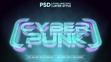 holográfico cyberpunk 3d resplandor falla editable capa estilo inteligente objeto texto efecto psd