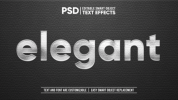 Elegant Trendy Black Leather With Silver Embossed Stamp Editable Smart Object Text Effect psd