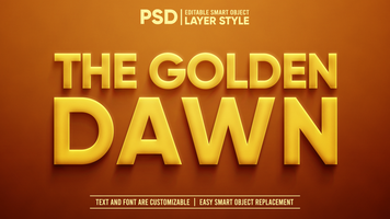 amarelo dourado alvorecer e crepúsculo 3d editável camada estilo inteligente objeto texto efeito psd