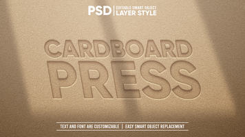 Brown Cardboard Paper 3D Press Realistic Perspective Editable Layer Style Smart Object Text Effect psd