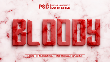 3D Red Blood Marble Granite Realistic Layer Editable Layer Style Smart Object Text Effect psd