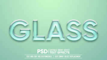 glimmend transparant glas 3d bewerkbare slim voorwerp tekst effect psd