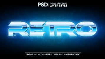 Chrome Metallic Shiny Retro Vintage 3D Editable Layer Style Text Effect psd