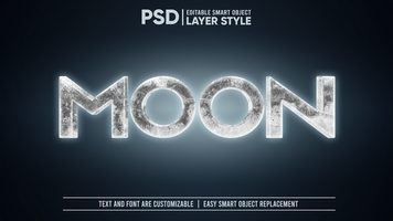 Space Moon Cosmic Glowing Asteroid Rock 3D Editable Layer Style Text Effect psd