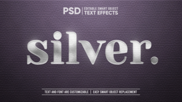 Elegant Trendy Black Purple Leather With Silver Embossed Stamp Editable Smart Object Text Effect psd