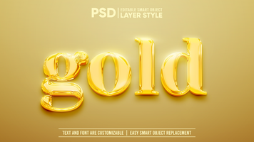 glimmend glad goud met gloed bewerkbare slim voorwerp laag tekst effect mockup psd