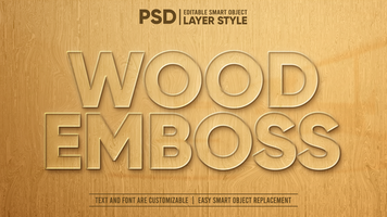 Wooden Emboss Realistic 3D Text Effect Editable Smart Object Mockup psd