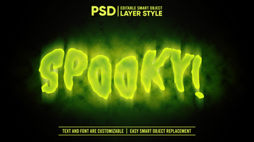assustador assombrada verde brilhando texto com fumaça editável texto efeito inteligente objeto camada estilo brincar psd