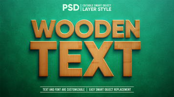 Wooden Text on Green Suede Board Editable Layer Style Smart Object Text Effect psd