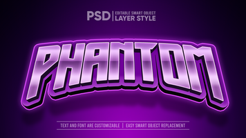 e-sport tipografía logo púrpura fantasma pantera metálico editable capa estilo inteligente objeto texto efecto psd