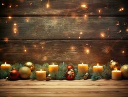 Wooden Christmas background with lights photo