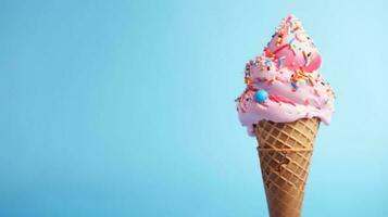 Ice cream on blue background photo