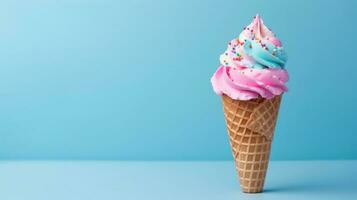 Ice cream on blue background photo