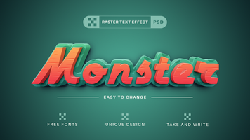 monstruo - editable texto efecto, fuente estilo psd