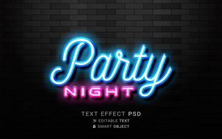 Party Nacht Text bewirken Attrappe, Lehrmodell, Simulation psd