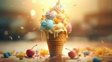 Ice cream illustration background design, summer vibes, ice cool photo