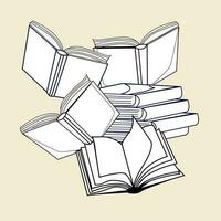 sketch, doodle, books, stacks of books vector