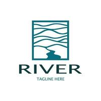 River logo, creeks, riverbanks and streams, with combination of mountains and farmland with vector concept design.