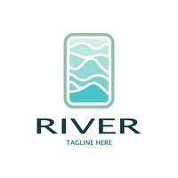 River logo, creeks, riverbanks and streams, with combination of mountains and farmland with vector concept design.