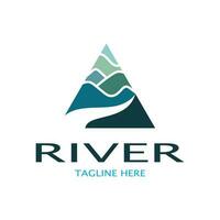 River logo, creeks, riverbanks and streams, with combination of mountains and farmland with vector concept design.