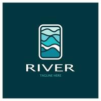 River logo, creeks, riverbanks and streams, with combination of mountains and farmland with vector concept design.