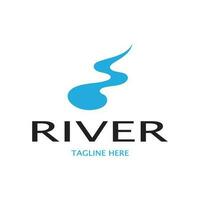 río logo, arroyos, orillas de los ríos y arroyos, con combinación de montañas y tierras de cultivo con vector concepto diseño.