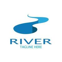 River logo, creeks, riverbanks and streams, with combination of mountains and farmland with vector concept design.