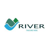 River logo, creeks, riverbanks and streams, with combination of mountains and farmland with vector concept design.