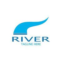 River logo, creeks, riverbanks and streams, with combination of mountains and farmland with vector concept design.