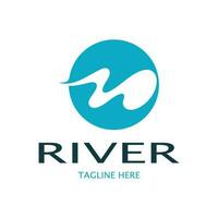 River logo, creeks, riverbanks and streams, with combination of mountains and farmland with vector concept design.