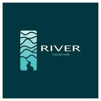River logo, creeks, riverbanks and streams, with combination of mountains and farmland with vector concept design.