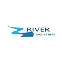 River logo, creeks, riverbanks and streams, with combination of mountains and farmland with vector concept design.