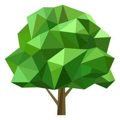 Abstract low poly tree icon isolated. Geometric forest polygonal style. 3d low poly symbol. Stylized eco design element.