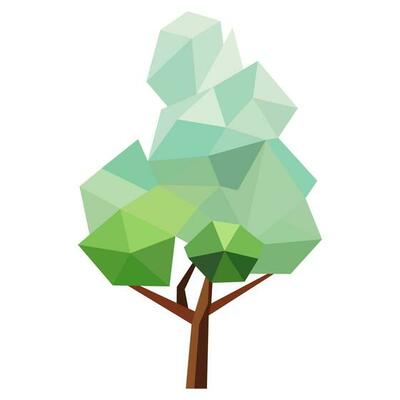 Abstract low poly tree icon isolated. Geometric forest polygonal style. 3d low poly symbol. Stylized eco design element.