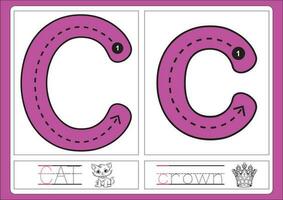 Alphabet exercise with cartoon vocabulary for coloring book illustration, vector