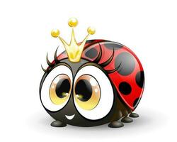 Cute cartoon little ladybug princess with big eyes and golden crown. Isolated. vector