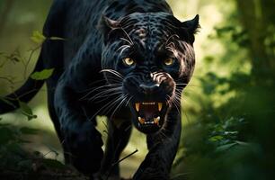 Angry panther walking through the jungle generated by AI photo