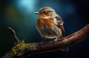 Beauty songbird stay on the branch in tropical forest generated by AI photo