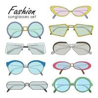 hand drawn fashion sunglasses set. realistic colorful glasses collection, vintage, modern and futuristic vector