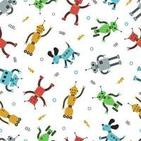 Seamless pattern with funny robots, zippers and springs. Children's illustration in a flat style vector