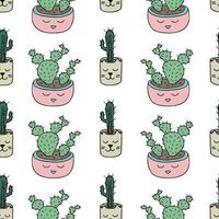 Seamless pattern with cute potted houseplants. Cozy pattern with cacti. vector