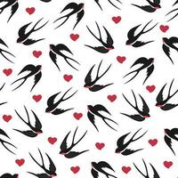 Seamless spring pattern with swallows and hearts. Illustration for Valentine's Day vector