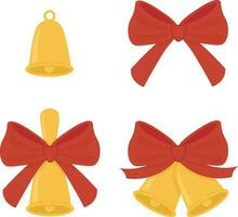 Set of bells with a red bow. New Year illustration in flat style vector