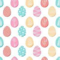 Seamless pattern with Easter eggs in doodle style, decorated with flowers, plants and patterns vector