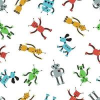 Seamless pattern with cute funny robots. Children's illustration in a flat style vector