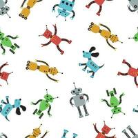 Seamless pattern with cute funny robots. Children's illustration in a flat style vector