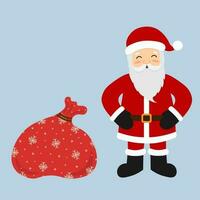 Jolly Santa Claus in a red suit with a bag of presents. New Year illustration vector