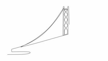 geanimeerd zelf tekening van single doorlopend lijn trek voor brug structuur. architectonisch ontwerp concept voor brug en gebouw. gebouw icoon animatie. vol lengte een lijn animatie. video