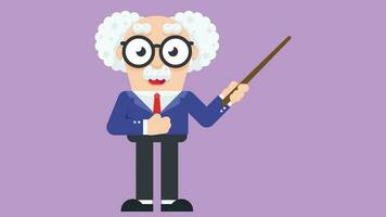 Professor in a suit holding pointer stick. business presentation and teaching concept. flat style vector illustration