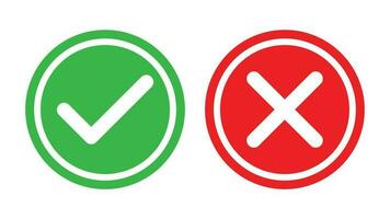 Tick and cross signs. green check mark and red cross icon, isolated on white background. vector